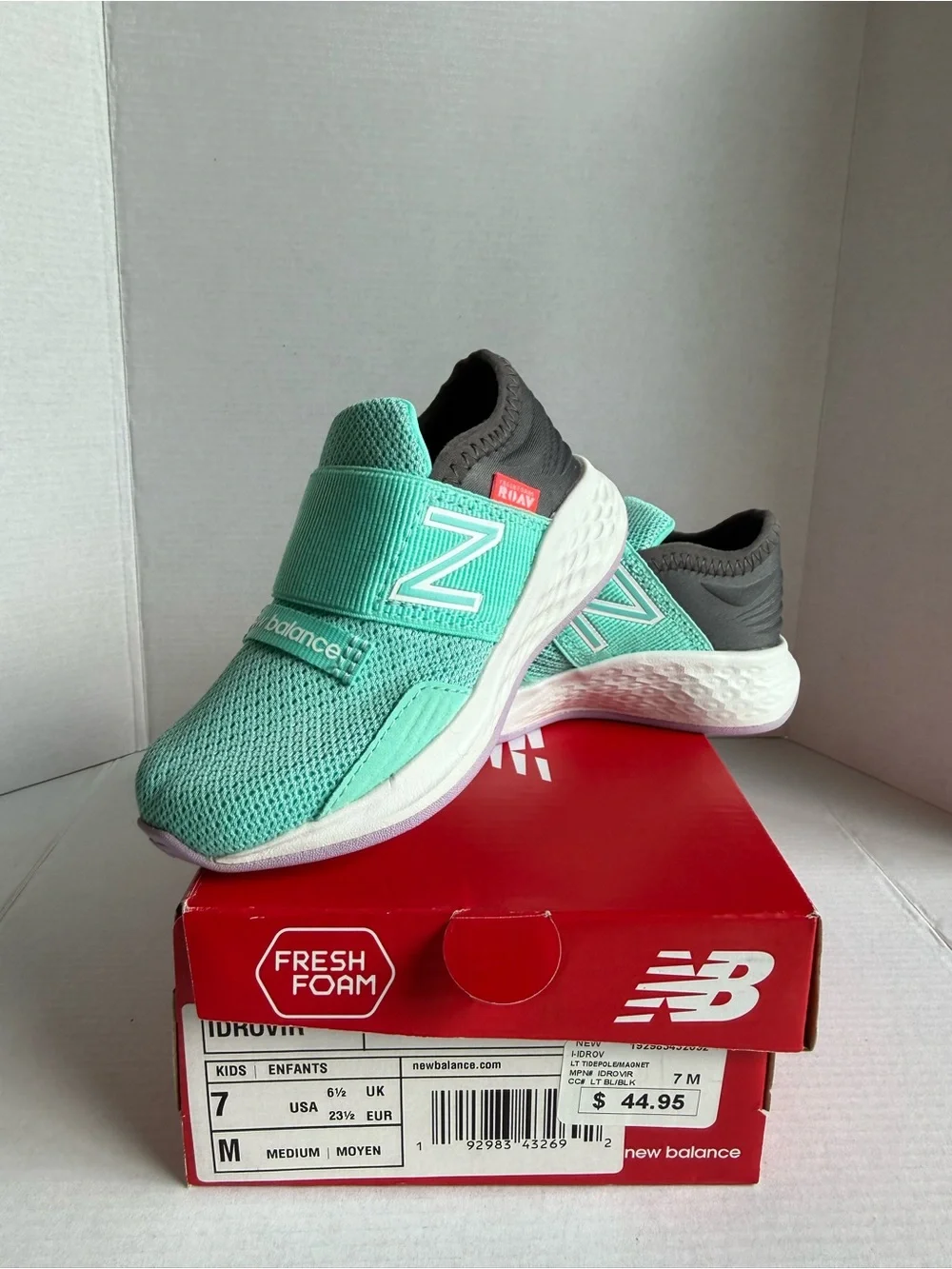 New Balance ROAV FRESH FOAM Kids Mint Green and Gray Slip-On Sneakers